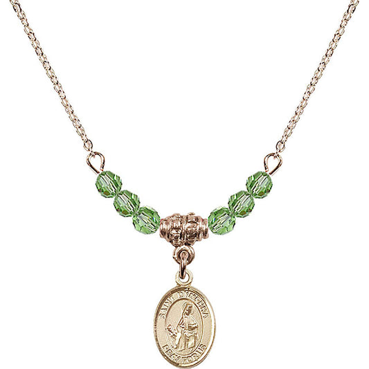 14kt Gold Filled Saint Dymphna Birthstone Necklace with Peridot Beads - 9032