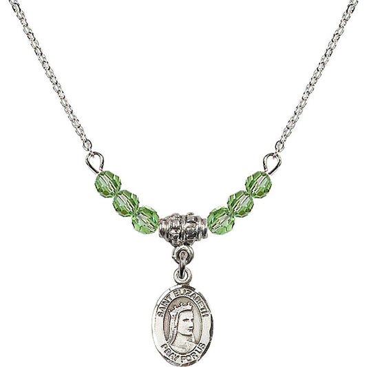 Sterling Silver Saint Elizabeth of Hungary Birthstone Necklace with Peridot Beads - 9033