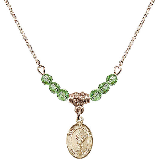 14kt Gold Filled Saint Florian Birthstone Necklace with Peridot Beads - 9034
