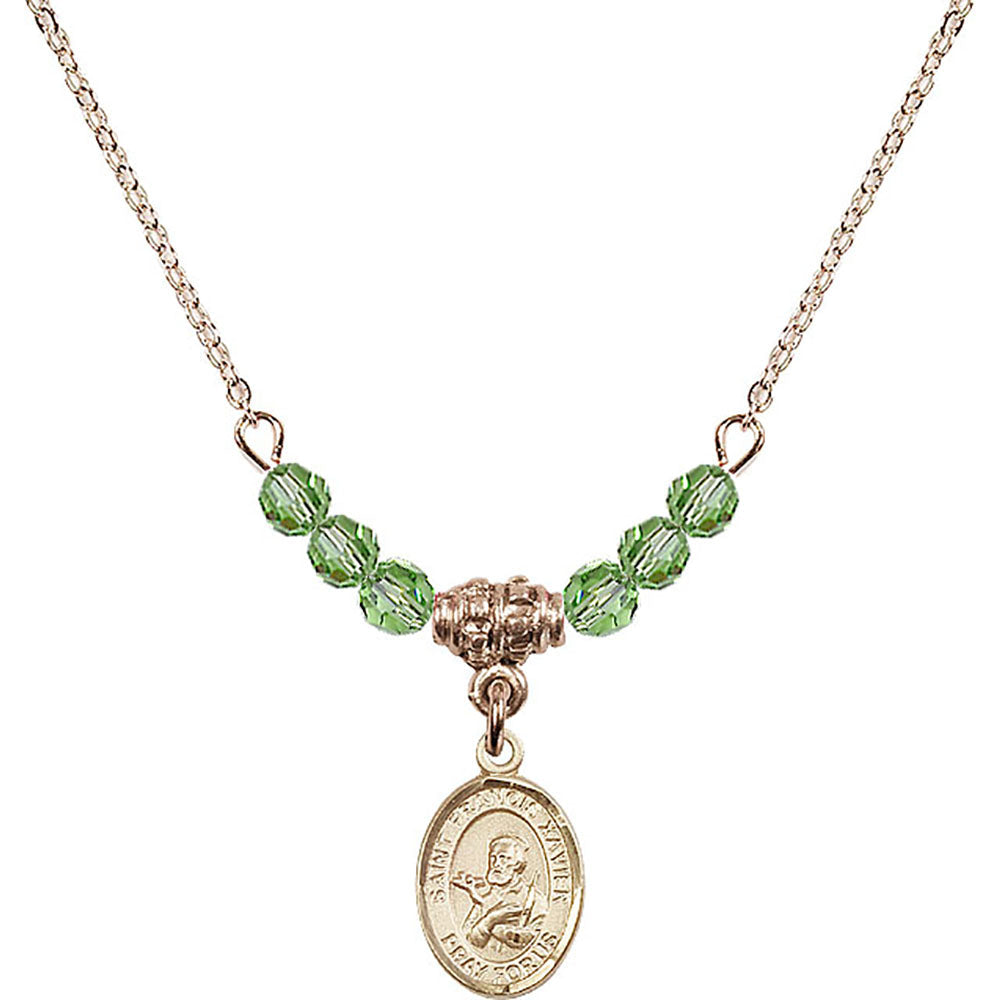 14kt Gold Filled Saint Francis Xavier Birthstone Necklace with Peridot Beads - 9037