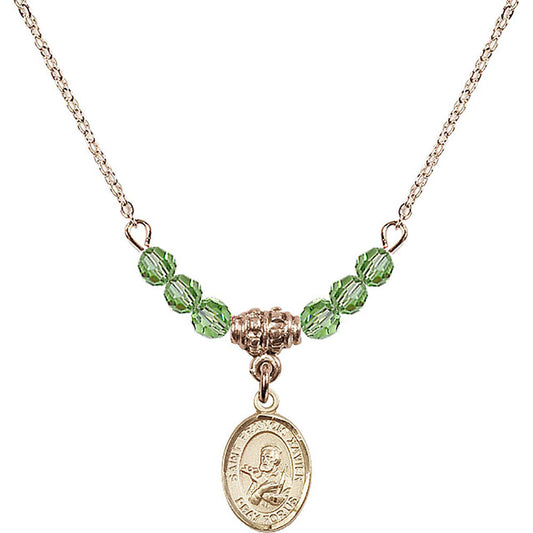 14kt Gold Filled Saint Francis Xavier Birthstone Necklace with Peridot Beads - 9037