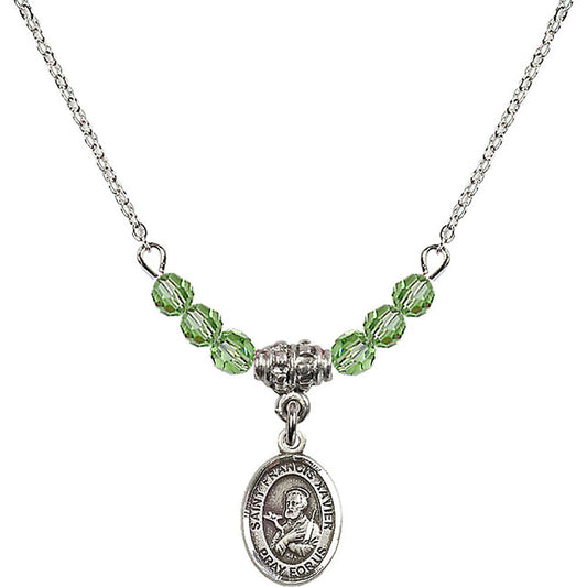 Sterling Silver Saint Francis Xavier Birthstone Necklace with Peridot Beads - 9037