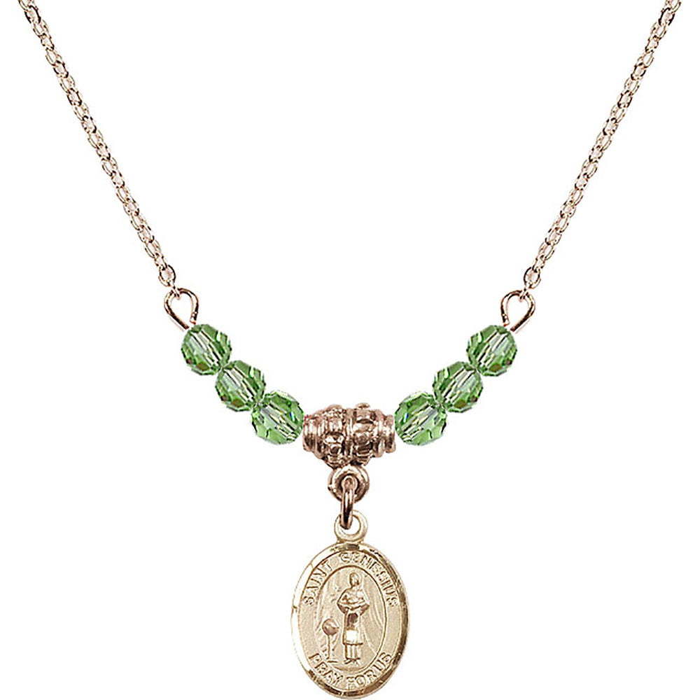 14kt Gold Filled Saint Genesius of Rome Birthstone Necklace with Peridot Beads - 9038