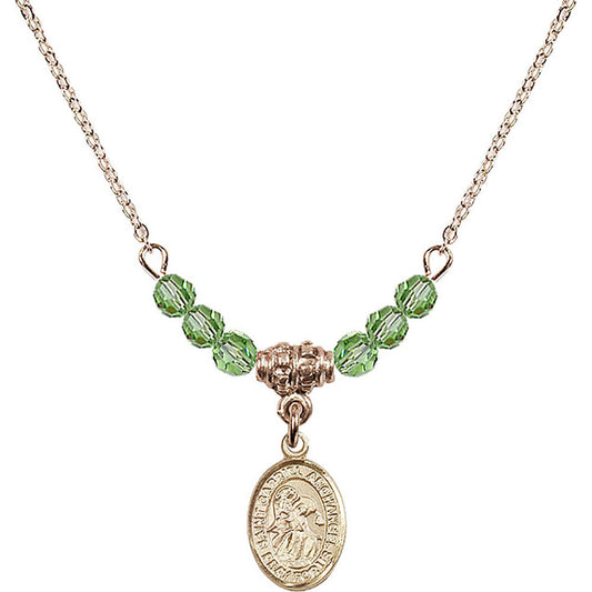 14kt Gold Filled Saint Gabriel the Archangel Birthstone Necklace with Peridot Beads - 9039