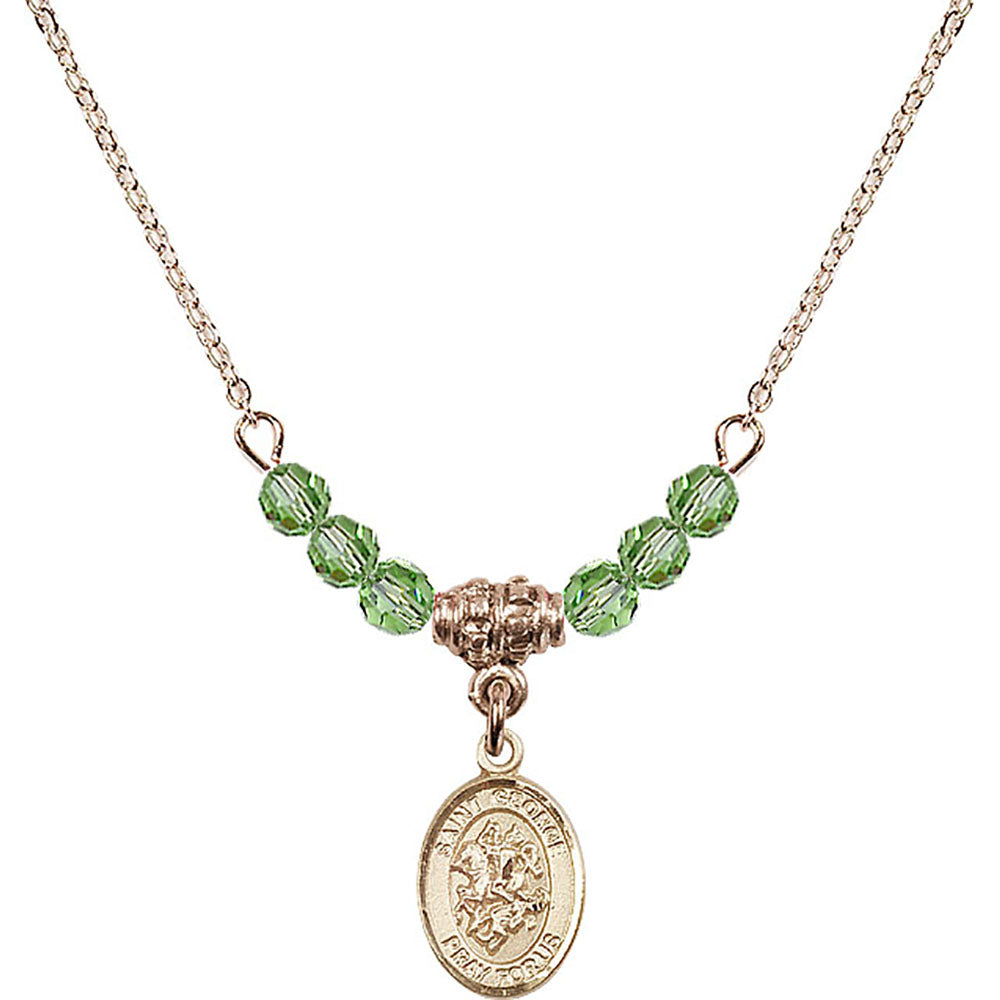 14kt Gold Filled Saint George Birthstone Necklace with Peridot Beads - 9040
