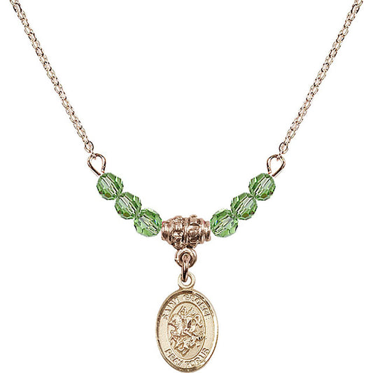 14kt Gold Filled Saint George Birthstone Necklace with Peridot Beads - 9040