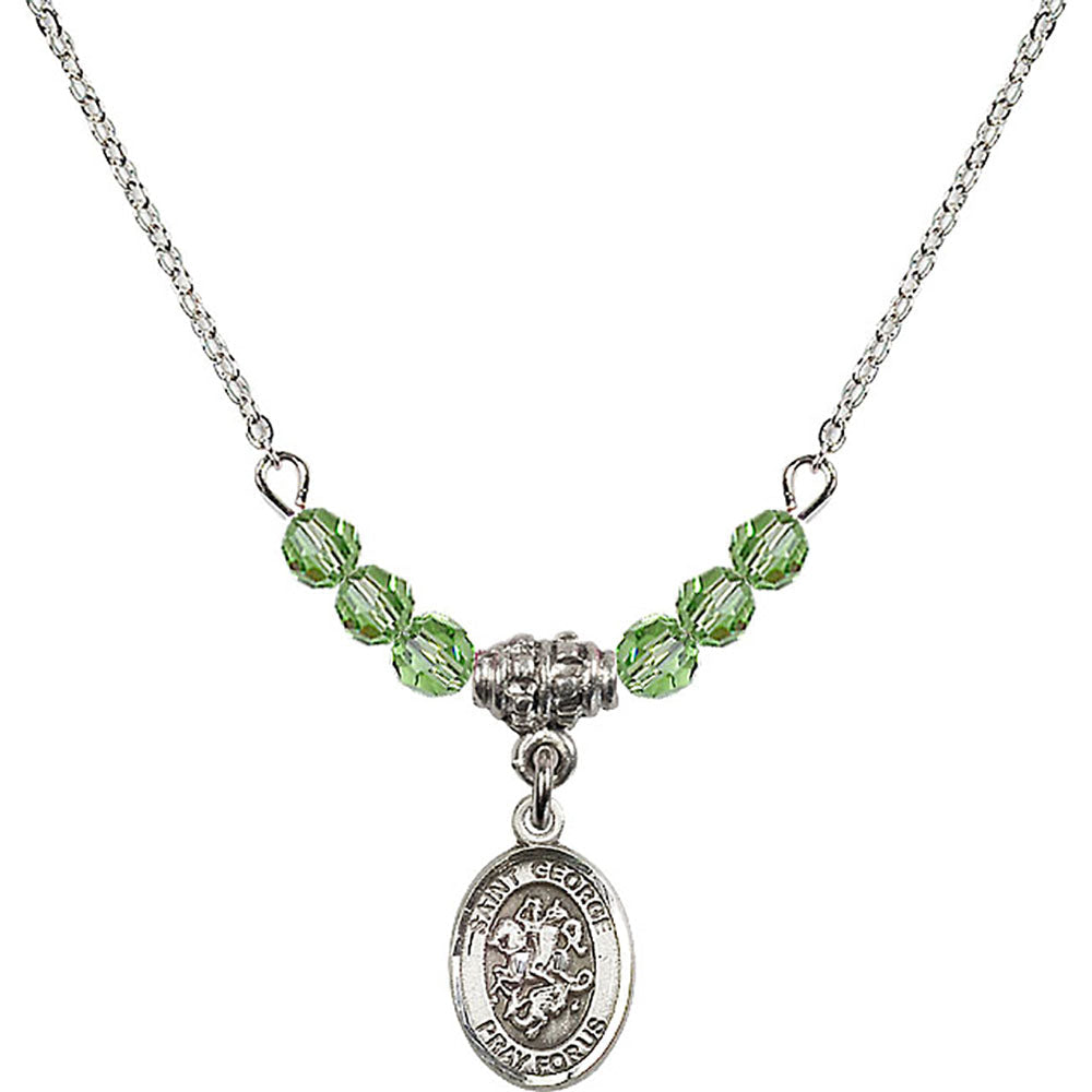 Sterling Silver Saint George Birthstone Necklace with Peridot Beads - 9040