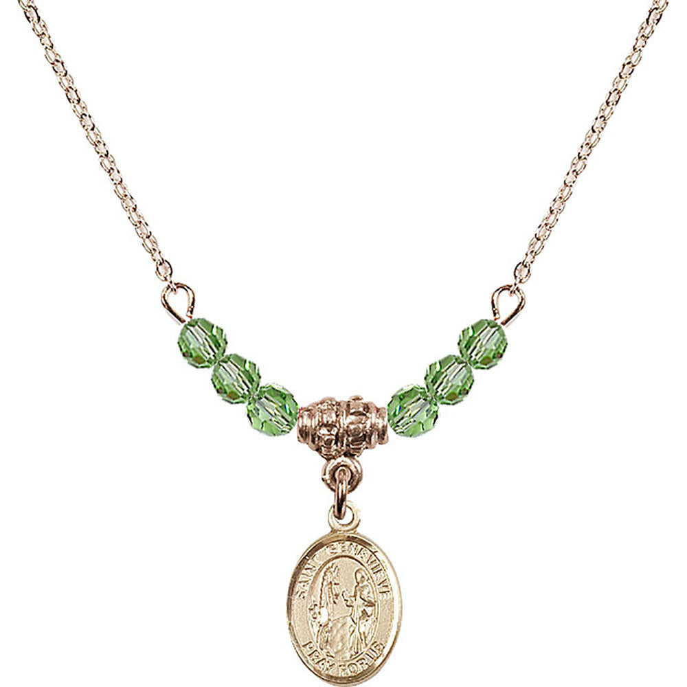 14kt Gold Filled Saint Genevieve Birthstone Necklace with Peridot Beads - 9041