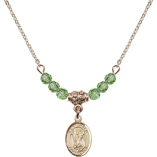14kt Gold Filled Saint Helen Birthstone Necklace with Peridot Beads - 9043