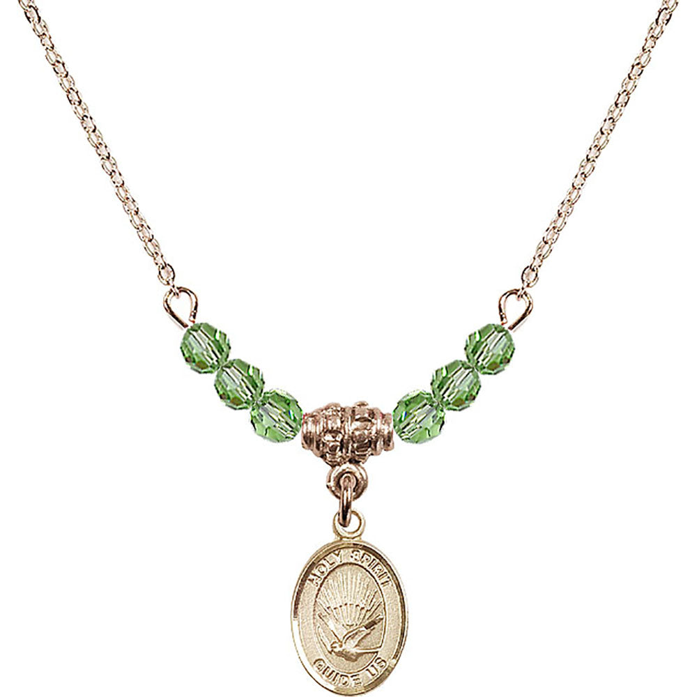14kt Gold Filled Holy Spirit Birthstone Necklace with Peridot Beads - 9044