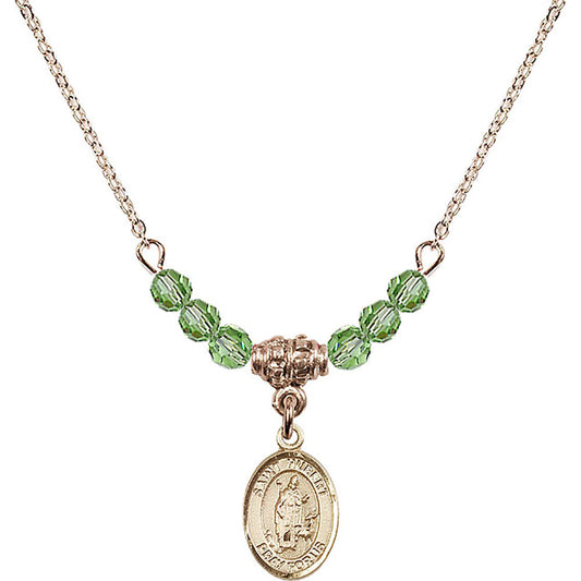 14kt Gold Filled Saint Hubert of Liege Birthstone Necklace with Peridot Beads - 9045
