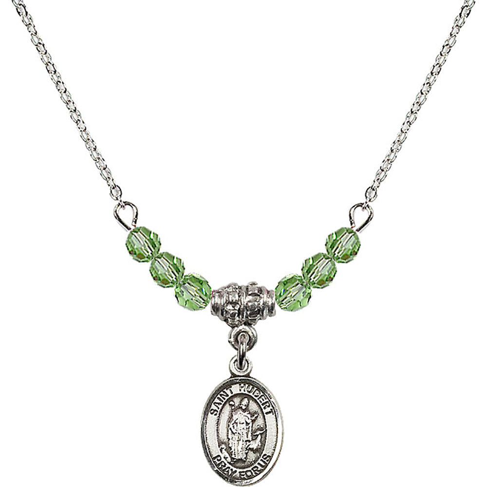 Sterling Silver Saint Hubert of Liege Birthstone Necklace with Peridot Beads - 9045