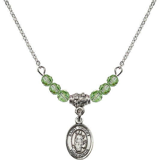 Sterling Silver Saint Hubert of Liege Birthstone Necklace with Peridot Beads - 9045