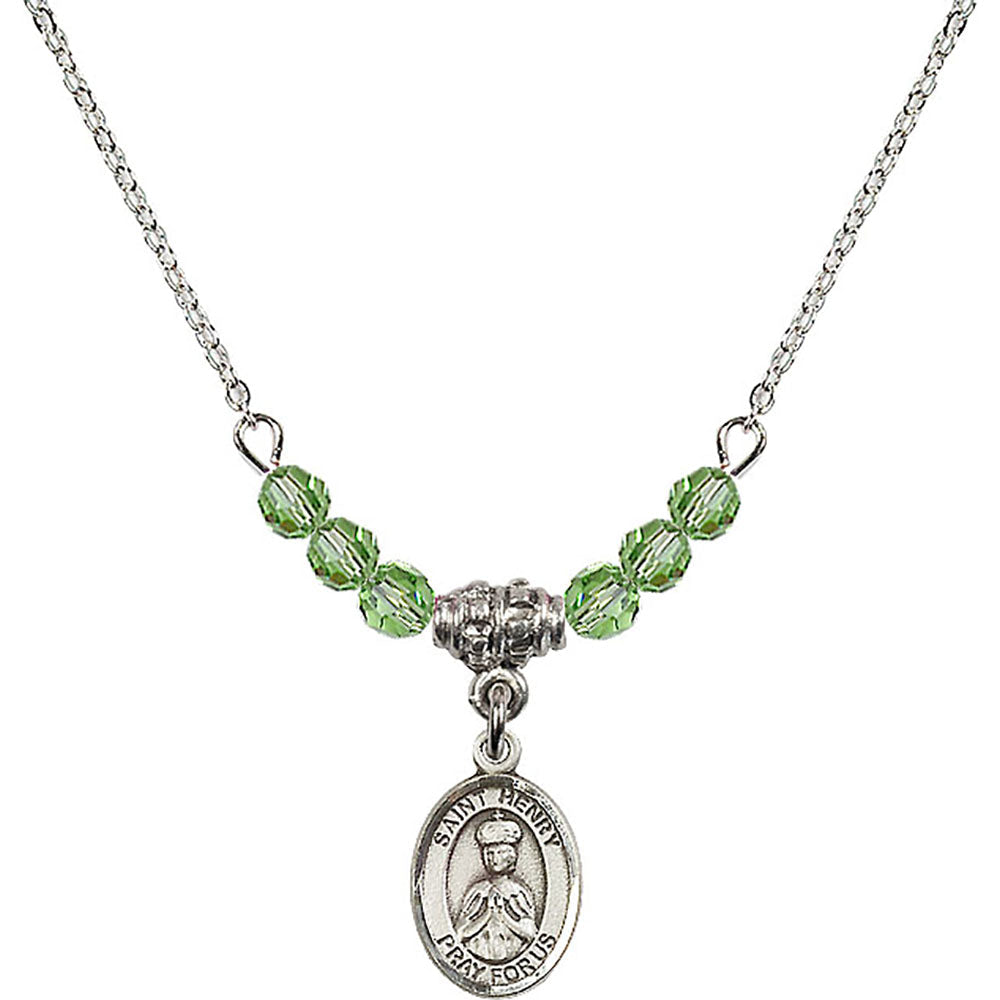 Sterling Silver Saint Henry II Birthstone Necklace with Peridot Beads - 9046