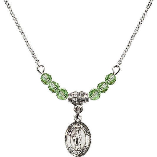Sterling Silver Saint Gregory the Great Birthstone Necklace with Peridot Beads - 9048