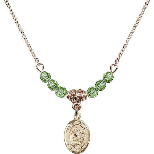 14kt Gold Filled Saint Jason Birthstone Necklace with Peridot Beads - 9051