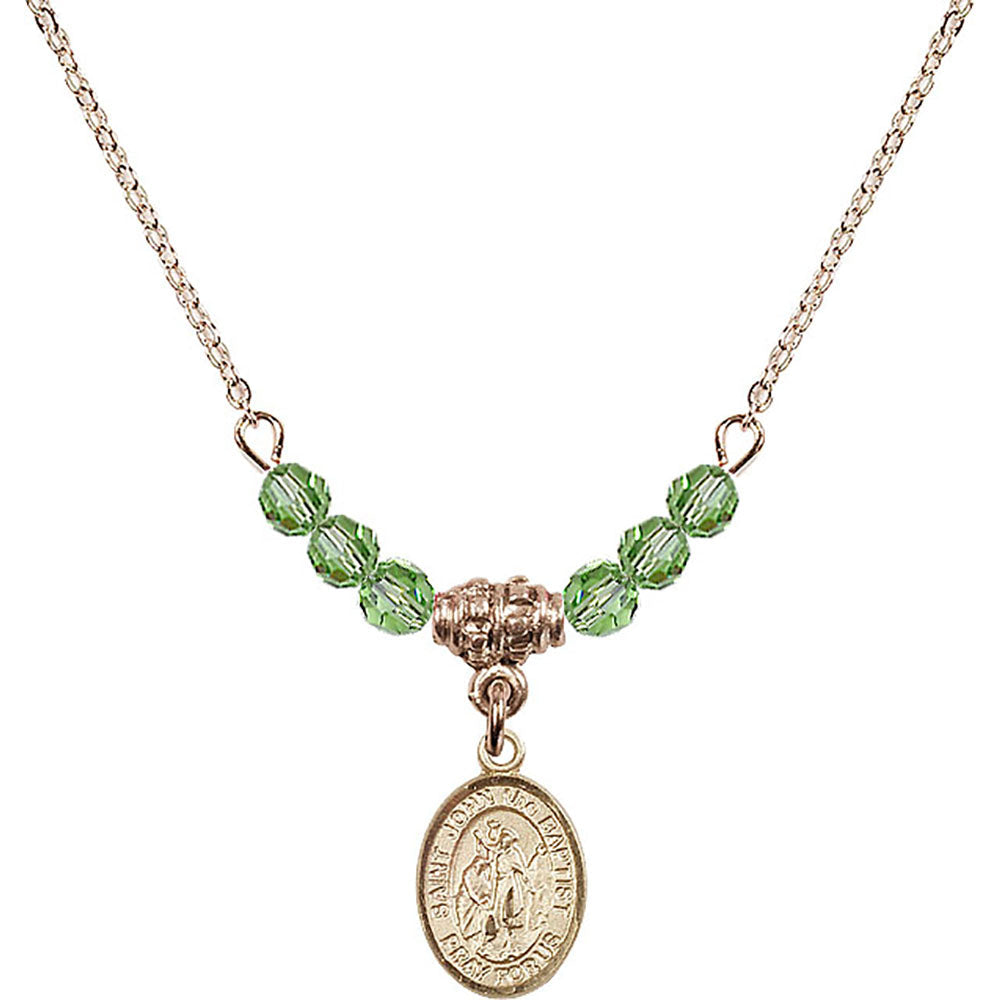 14kt Gold Filled Saint John the Baptist Birthstone Necklace with Peridot Beads - 9054