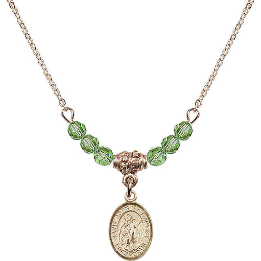 14kt Gold Filled Saint John the Baptist Birthstone Necklace with Peridot Beads - 9054