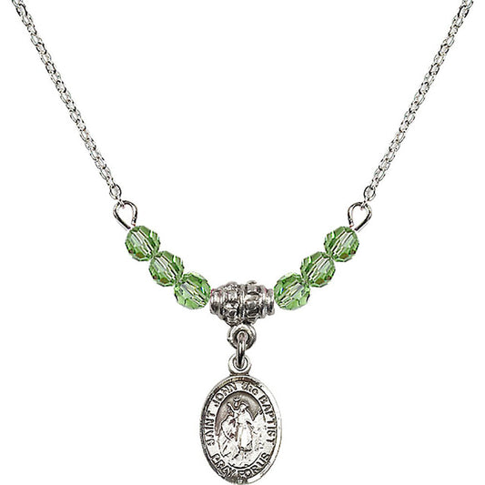 Sterling Silver Saint John the Baptist Birthstone Necklace with Peridot Beads - 9054