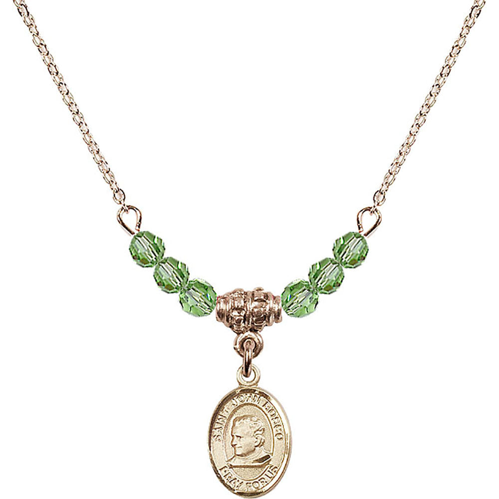 14kt Gold Filled Saint John Bosco Birthstone Necklace with Peridot Beads - 9055