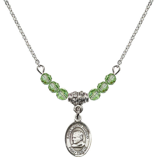 Sterling Silver Saint John Bosco Birthstone Necklace with Peridot Beads - 9055