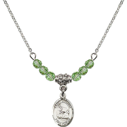 Sterling Silver Saint Joshua Birthstone Necklace with Peridot Beads - 9059