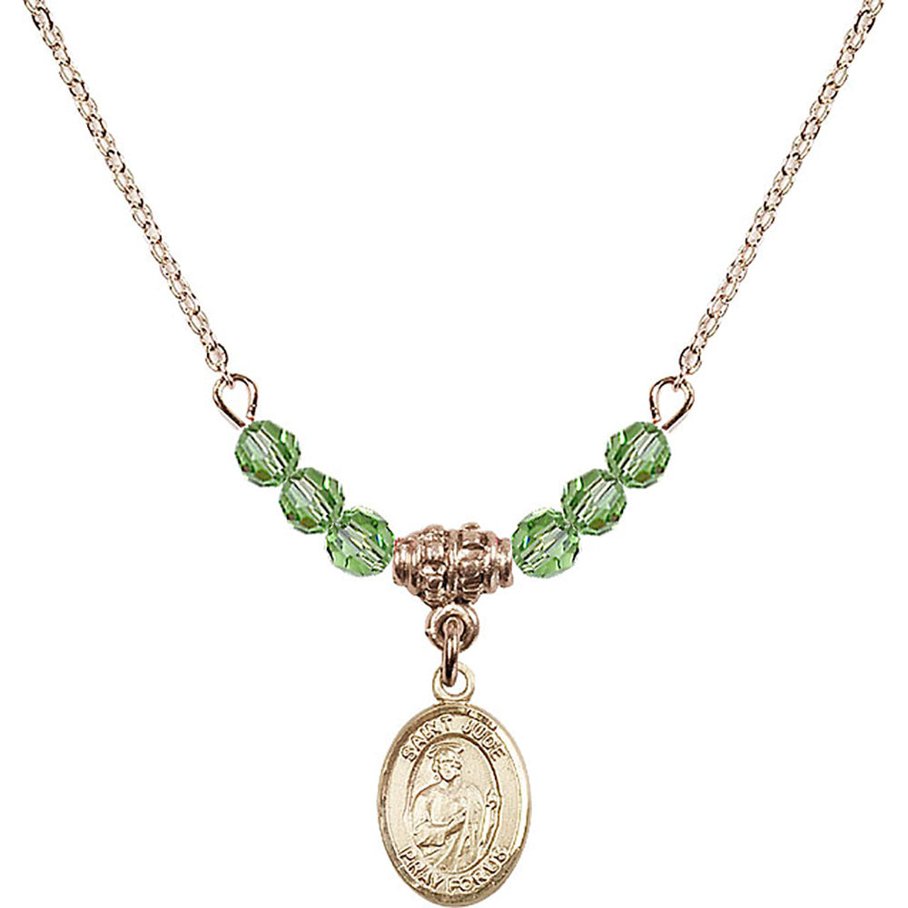 14kt Gold Filled Saint Jude Thaddeus Birthstone Necklace with Peridot Beads - 9060