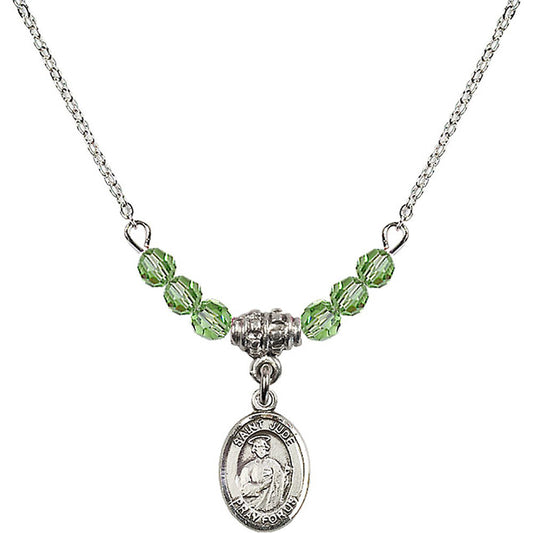 Sterling Silver Saint Jude Thaddeus Birthstone Necklace with Peridot Beads - 9060