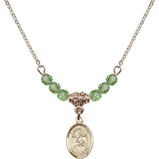 14kt Gold Filled Saint Kevin Birthstone Necklace with Peridot Beads - 9062