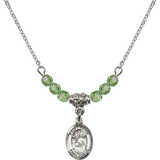 Sterling Silver Saint Kevin Birthstone Necklace with Peridot Beads - 9062