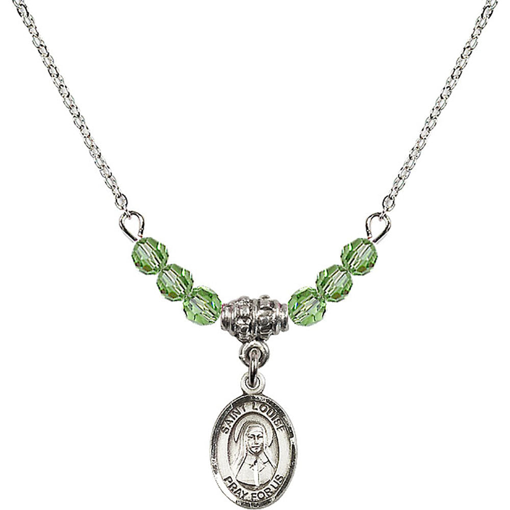 Sterling Silver Saint Louise de Marillac Birthstone Necklace with Peridot Beads - 9064