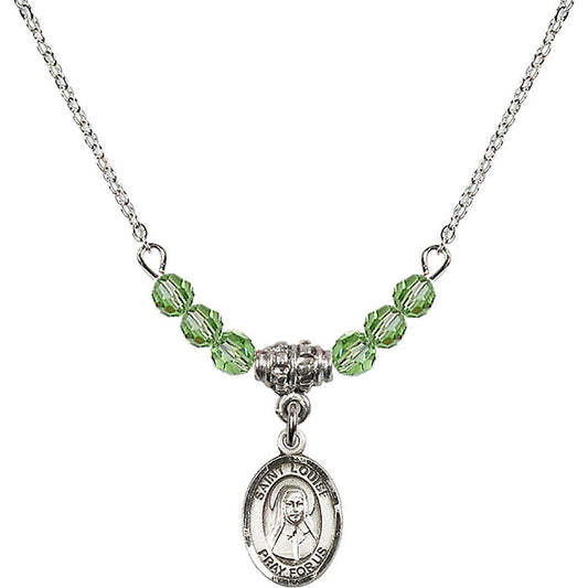 Sterling Silver Saint Louise de Marillac Birthstone Necklace with Peridot Beads - 9064