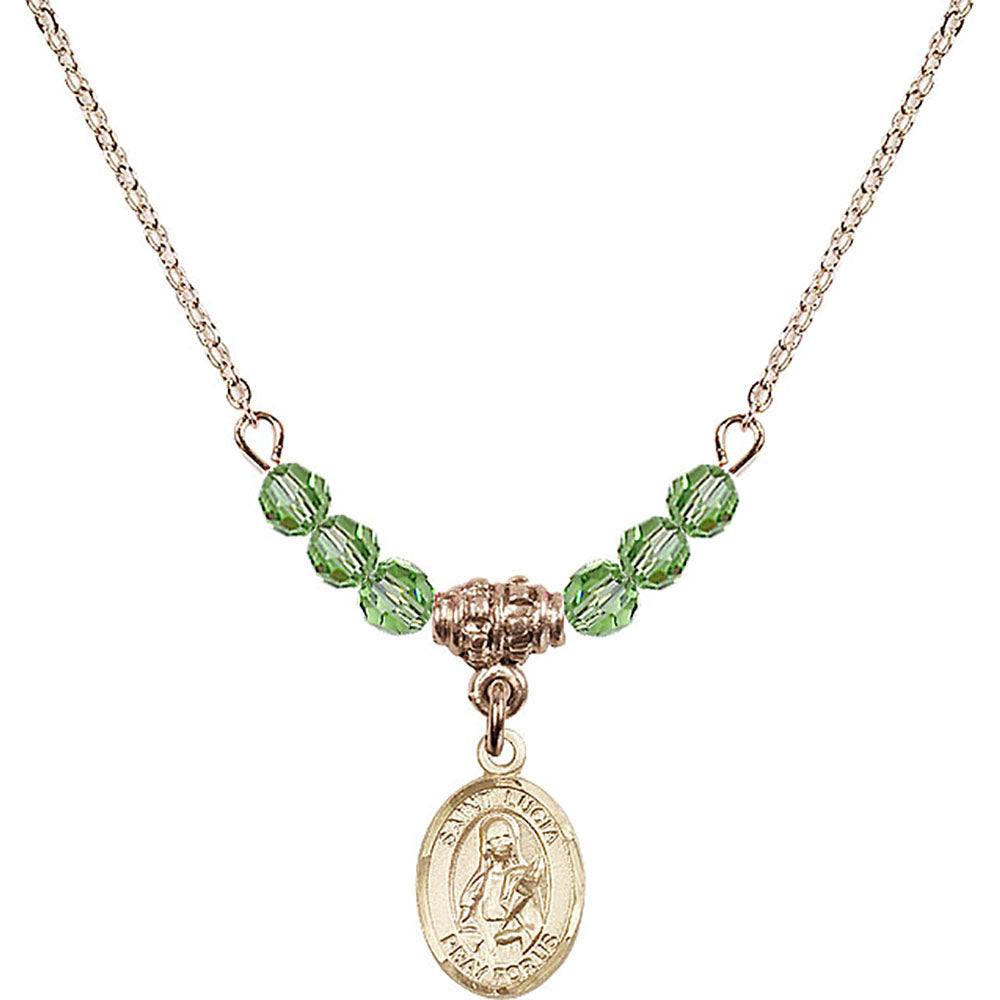 14kt Gold Filled Saint Lucia of Syracuse Birthstone Necklace with Peridot Beads - 9065