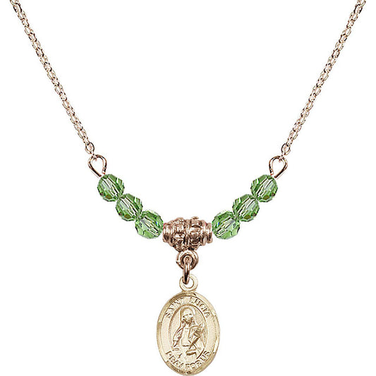 14kt Gold Filled Saint Lucia of Syracuse Birthstone Necklace with Peridot Beads - 9065