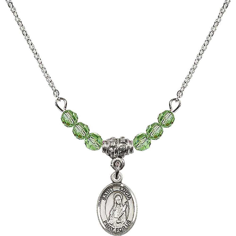Sterling Silver Saint Lucia of Syracuse Birthstone Necklace with Peridot Beads - 9065