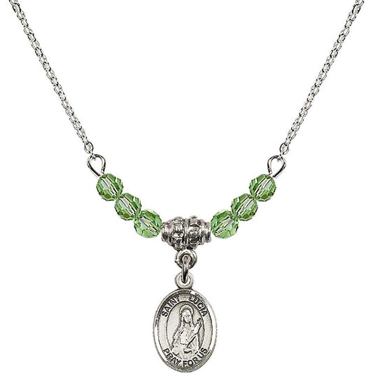 Sterling Silver Saint Lucia of Syracuse Birthstone Necklace with Peridot Beads - 9065