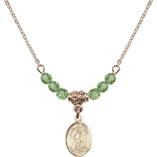 14kt Gold Filled Saint Lazarus Birthstone Necklace with Peridot Beads - 9066