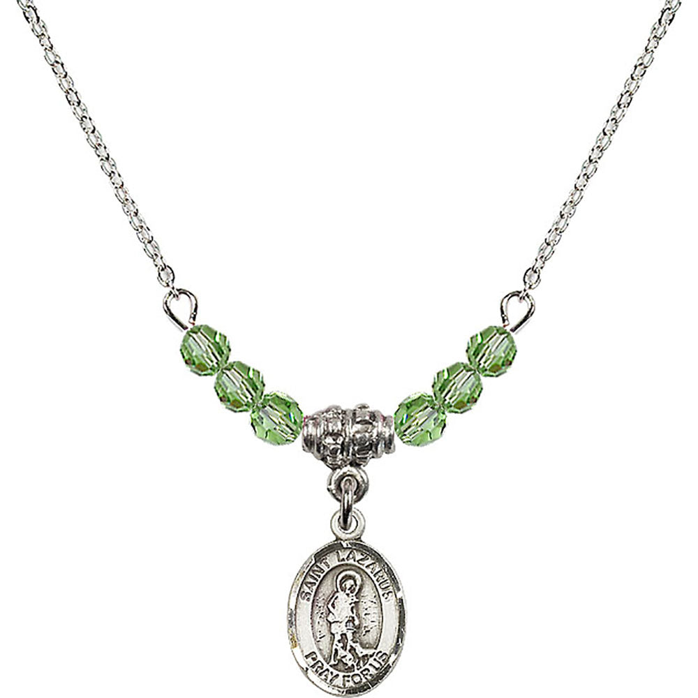 Sterling Silver Saint Lazarus Birthstone Necklace with Peridot Beads - 9066