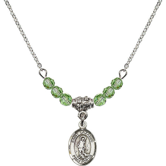 Sterling Silver Saint Lazarus Birthstone Necklace with Peridot Beads - 9066