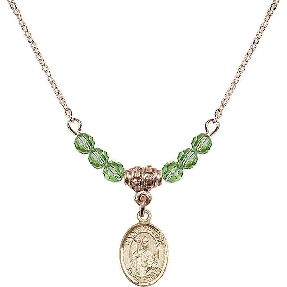 14kt Gold Filled Saint Kilian Birthstone Necklace with Peridot Beads - 9067