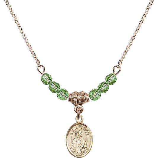 14kt Gold Filled Saint Kilian Birthstone Necklace with Peridot Beads - 9067