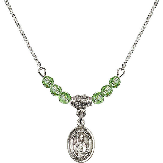 Sterling Silver Saint Kilian Birthstone Necklace with Peridot Beads - 9067