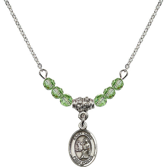 Sterling Silver Saint Luke the Apostle Birthstone Necklace with Peridot Beads - 9068