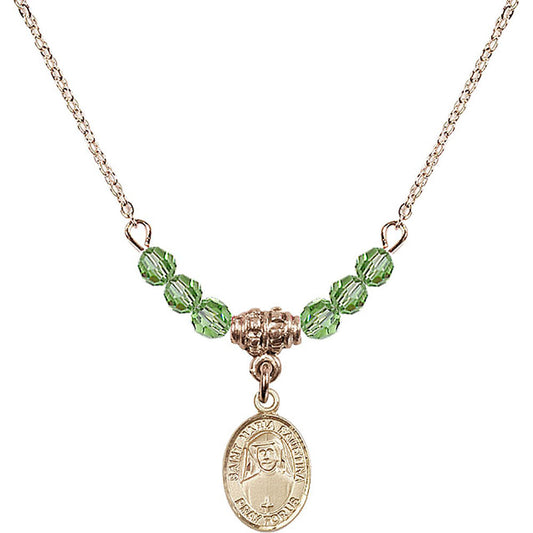 14kt Gold Filled Saint Maria Faustina Birthstone Necklace with Peridot Beads - 9069