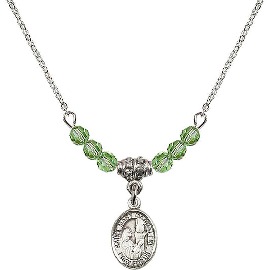 Sterling Silver Saint Mary Magdalene Birthstone Necklace with Peridot Beads - 9071