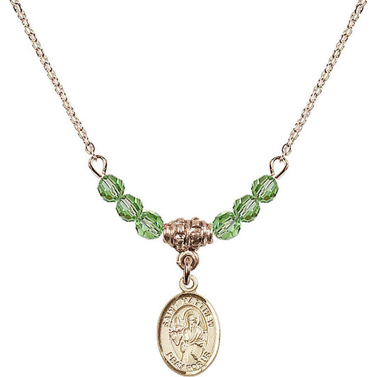 14kt Gold Filled Saint Matthew the Apostle Birthstone Necklace with Peridot Beads - 9074