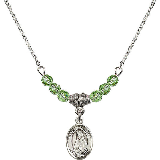 Sterling Silver Saint Martha Birthstone Necklace with Peridot Beads - 9075