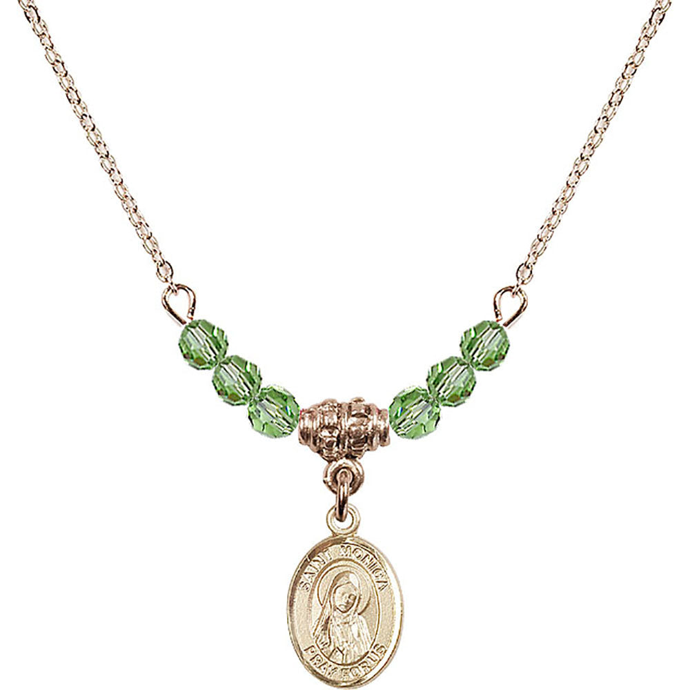 14kt Gold Filled Saint Monica Birthstone Necklace with Peridot Beads - 9079