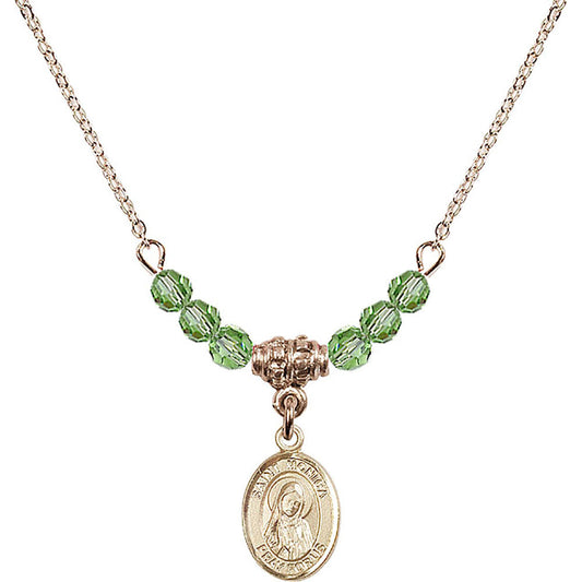 14kt Gold Filled Saint Monica Birthstone Necklace with Peridot Beads - 9079