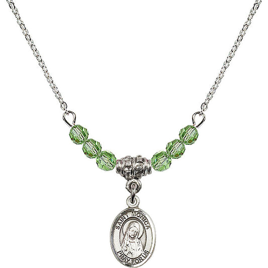 Sterling Silver Saint Monica Birthstone Necklace with Peridot Beads - 9079